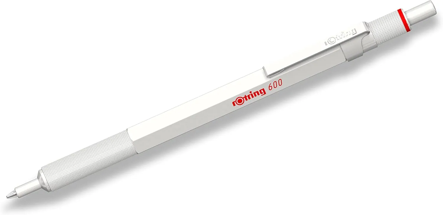 Rotring 600 Metallic Ballpoint Pen Medium Point Black Ink Pearl White Barrel Refillable 1 Count