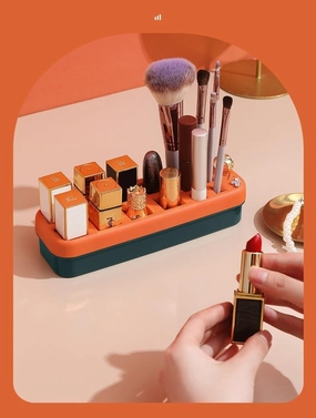 Silicone Lipstick Storage Case, Makeup Brush Organizer, Multi-Cell Makeup Holder For Eyeshadow Brush, Eyebrow Pencil, Lipstick, Earrings (Green)
