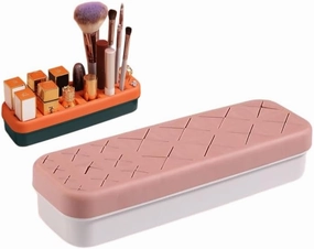 Silicone Lipstick Storage Case, Makeup Brush Organizer, Multi-Cell Makeup Holder For Eyeshadow Brush, Eyebrow Pencil, Lipstick, Earrings (White)