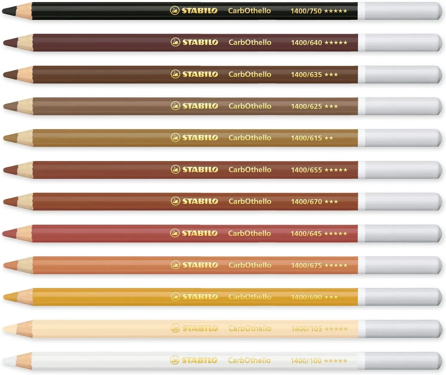 STABILO Chalk-Pastel Pencil CarbOthello - Pack of 12 - Warm Neutral Set