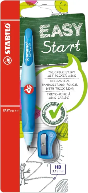STABILO Ergonomic Mechanical Pencil EASYergo 3.15 - Right-Handed - Light Blue/Dark Blue   Sharpener