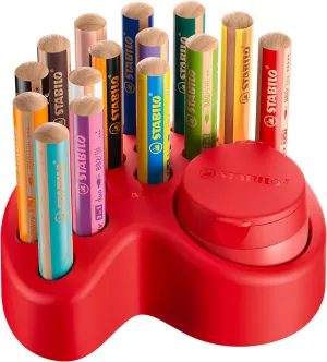STABILO Multi-Talented Pencil woody 3 in 1 - Deskset of 15-10 x woody, 2 x woody Pastel, 3 x woody duo with Sharpener