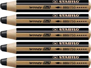 STABILO Multi-Talented Pencil woody 3 in 1 - Pack of 5 - Black