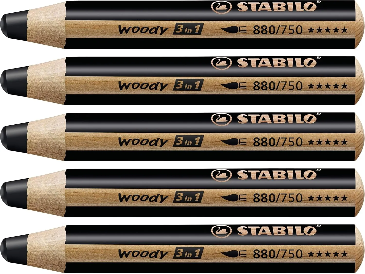 STABILO Multi-Talented Pencil woody 3 in 1 - Pack of 5 - Black