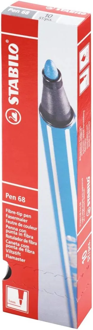STABILO Premium Fibre-Tip Pen Pen 68 - Pack of 10 - Black