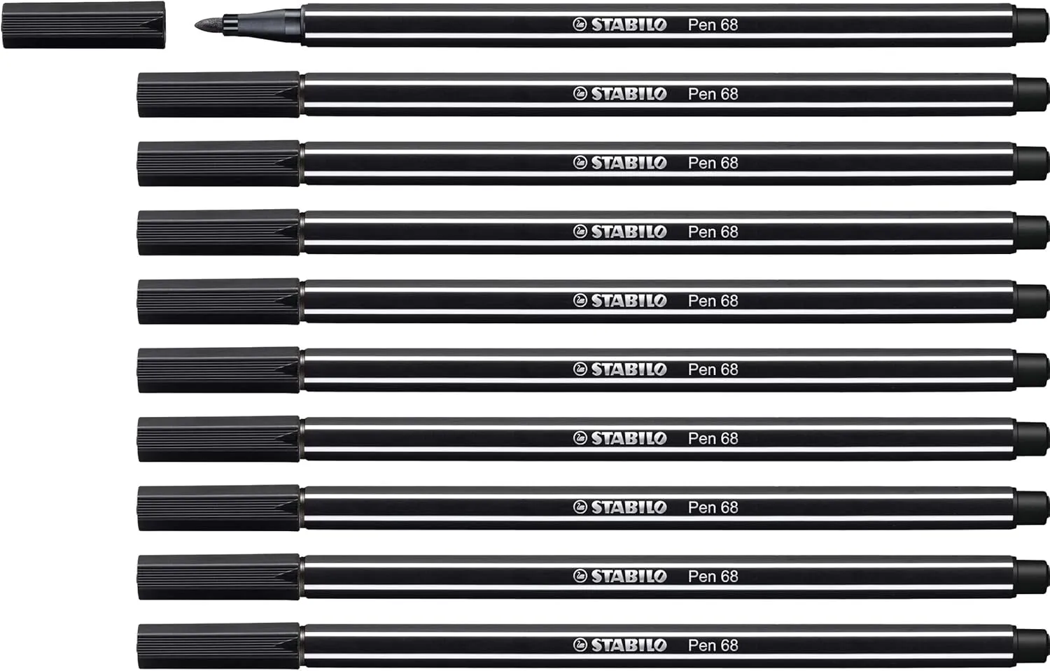 STABILO Premium Fibre-Tip Pen Pen 68 - Pack of 10 - Black