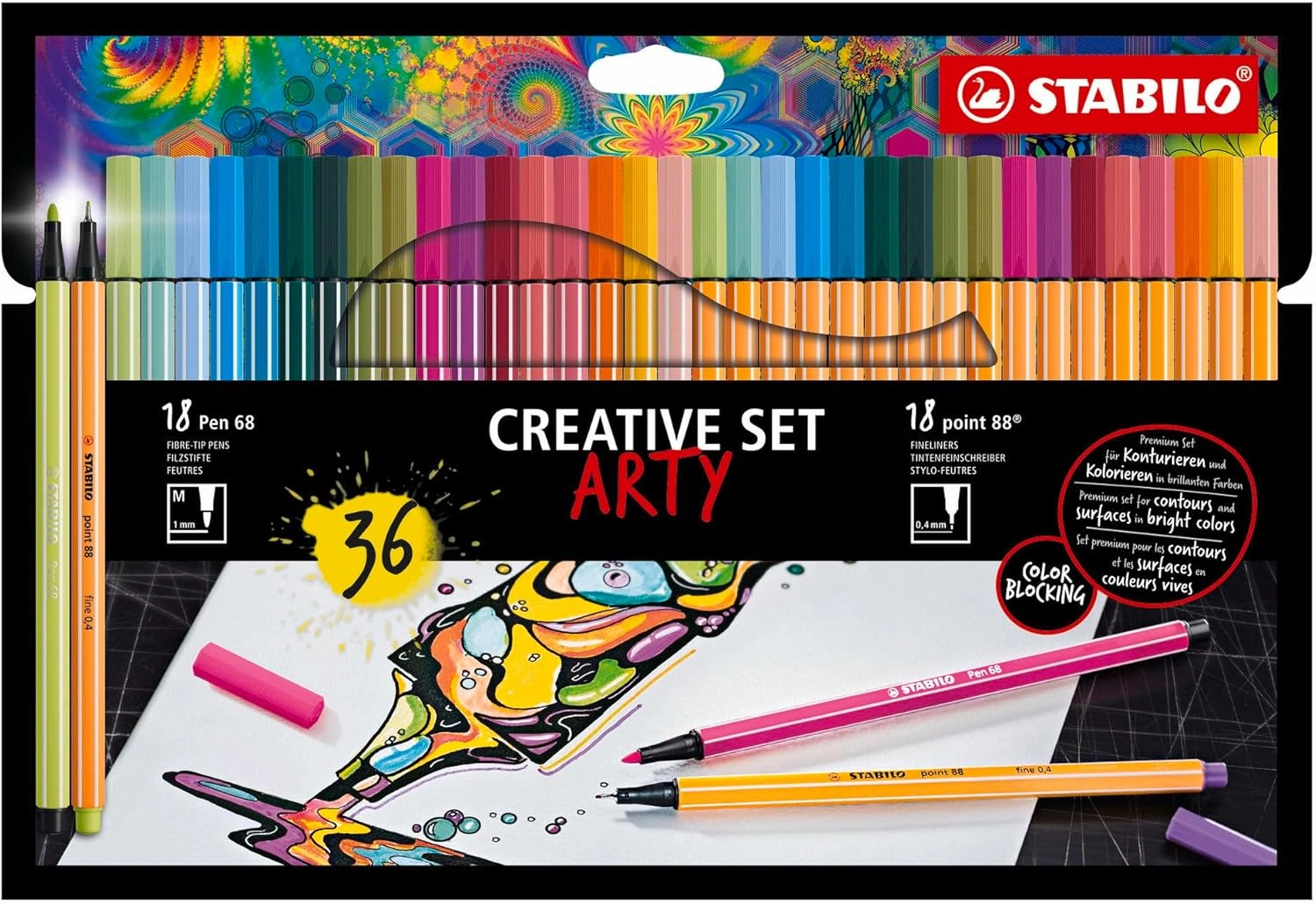 STABILO Fineliner   Premium Fiber-Tip Pen point 88   Pen 68 - ARTY - Pack of 36 - Assorted Pastel Colors