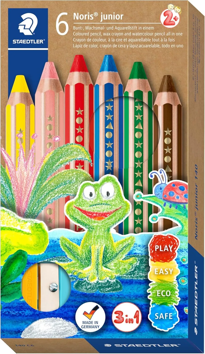 STAEDTLER 140 C6 Noris Junior 3-in-1 Colouring Pencils for Toddlers Aged 3  - Assorted Colours (Pack of 6)