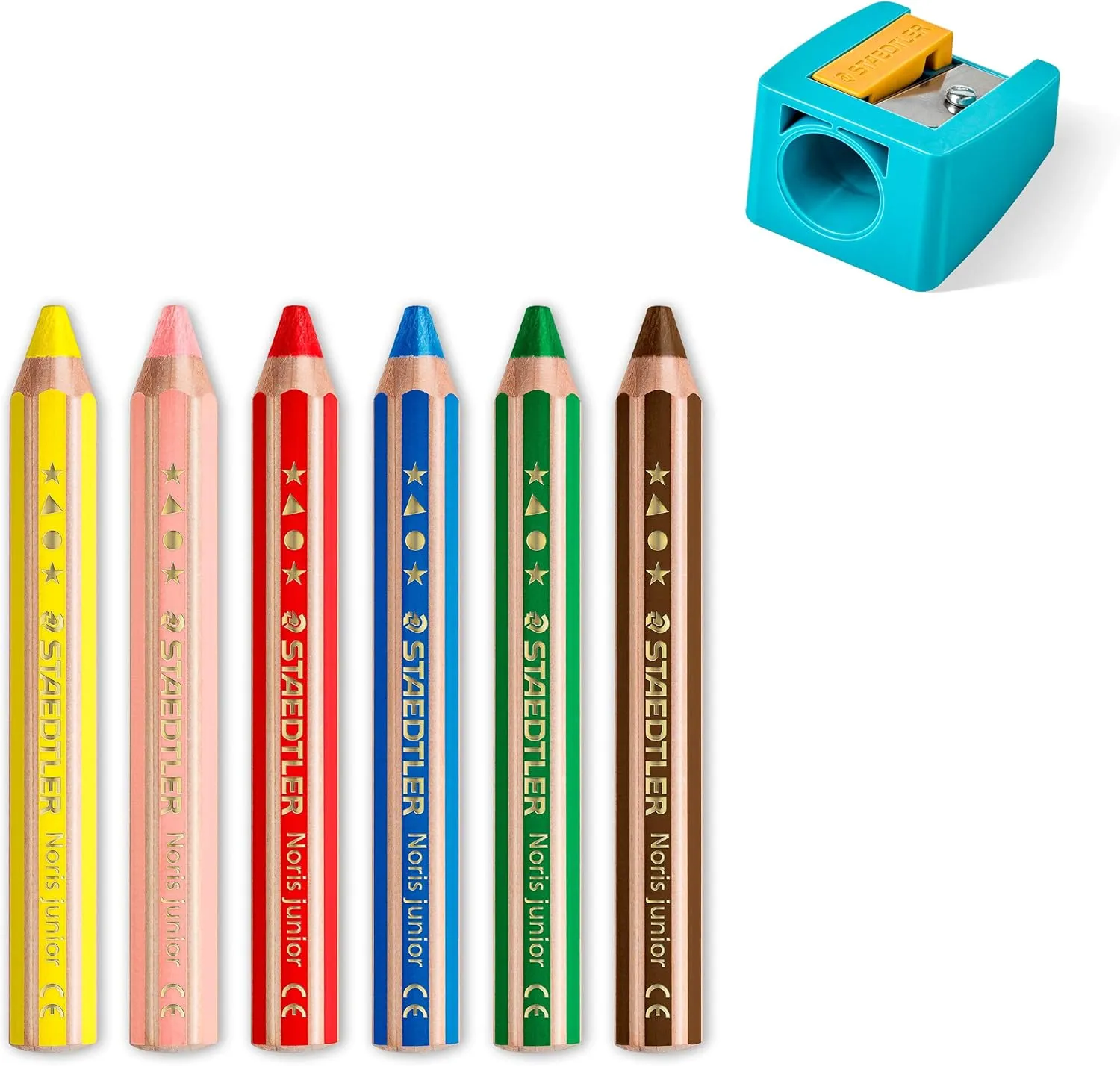 STAEDTLER 140 C6 Noris Junior 3-in-1 Colouring Pencils for Toddlers Aged 3  - Assorted Colours (Pack of 6)