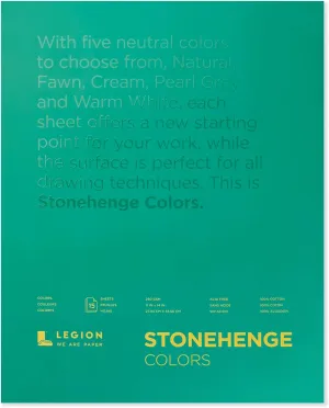 Stonehenge 100% Cotton Medium Weight Pad, Multi-Color (Warm White, Natural, Cream, Fawn, Pearl Grey), 11 x 14 inches, 250gsm, 15 Sheets for Dry Media