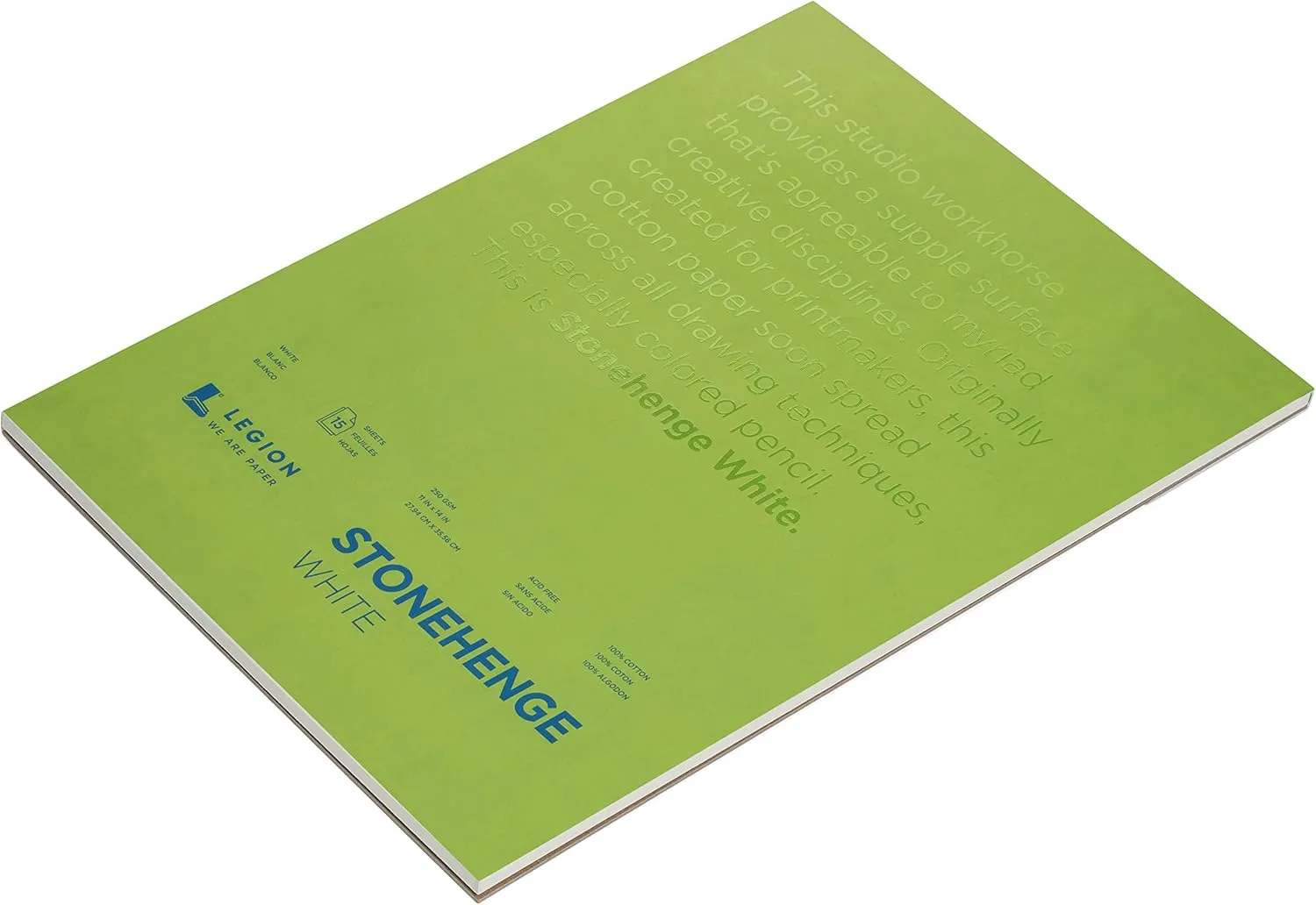 Stonehenge 100% Cotton Medium Weight Pad, White, 11 x 14 inches, 250gsm, 15 Sheets for Dry Media