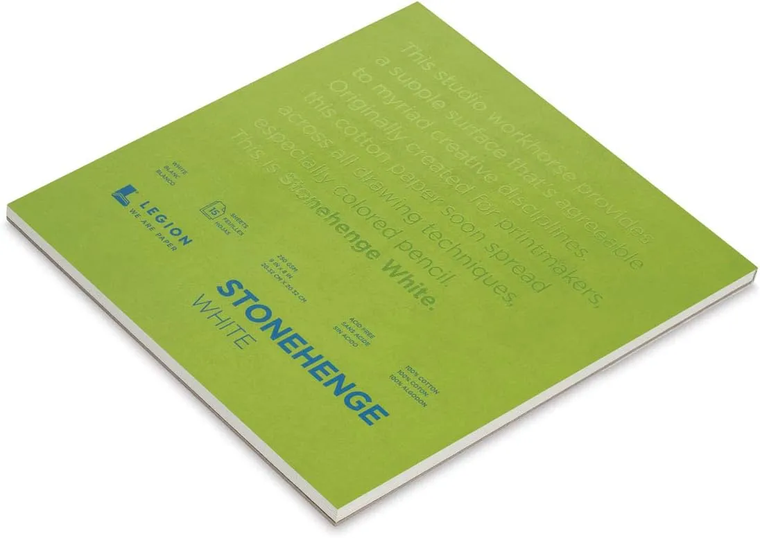 Stonehenge 100% Cotton Medium Weight Pad, White, 8 x 8 inches, 250gsm, 15 Sheets for Dry Media