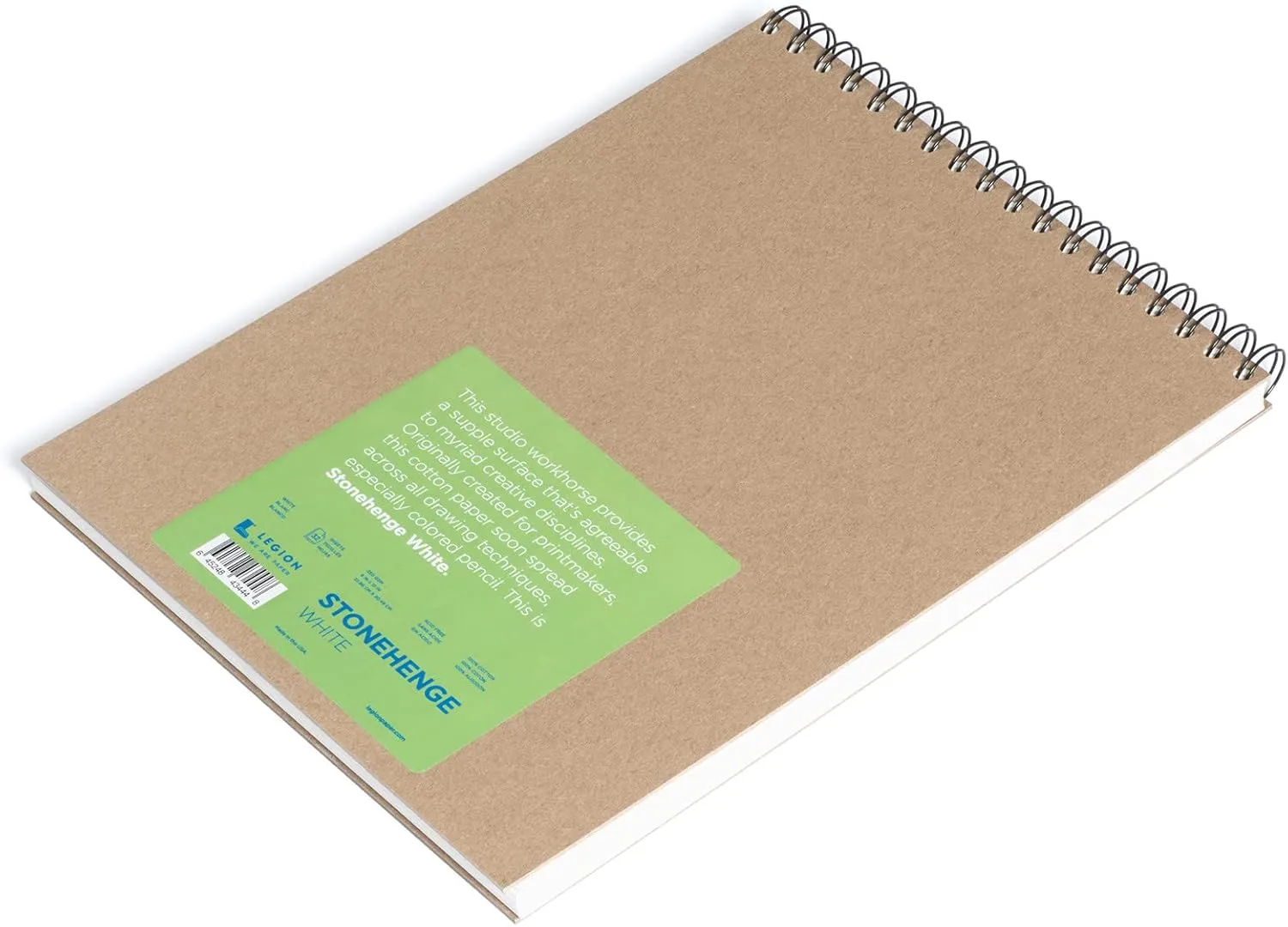 Stonehenge 100% Cotton Medium Weight Spiral Journal, White, 9 x 12 inches, 250gsm, 32 Sheets for Dry Media