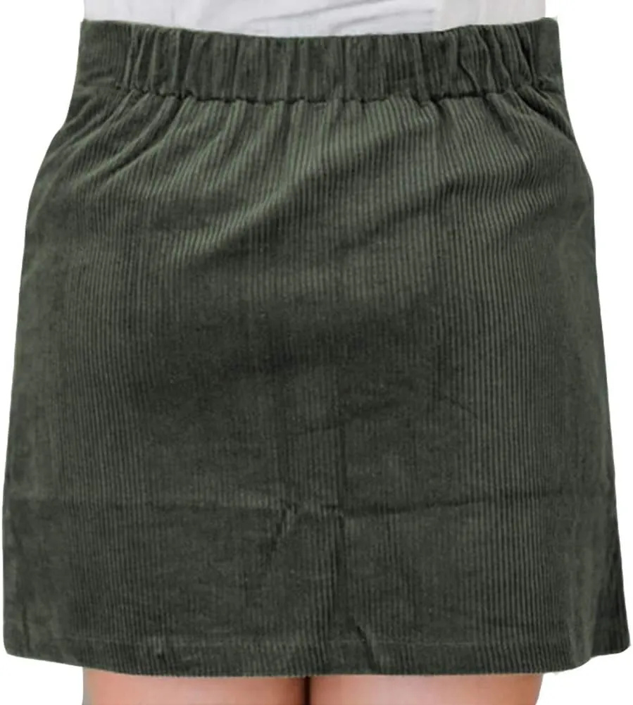 Susupeng Women High Waist Soft Faux Suede Button Down Skirt Slim Back Zip Side Pocket Mini Skirts