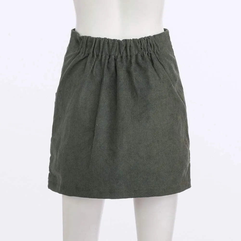 Susupeng Women High Waist Soft Faux Suede Button Down Skirt Slim Back Zip Side Pocket Mini Skirts