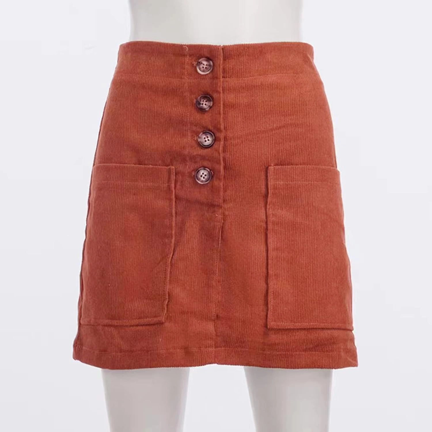 Susupeng Women High Waist Soft Faux Suede Button Down Skirt Slim Back Zip Side Pocket Mini Skirts