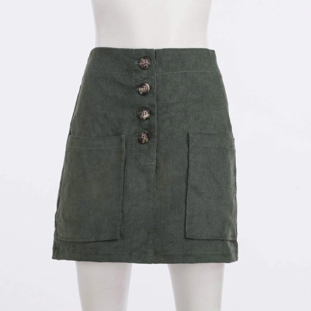 Susupeng Women High Waist Soft Faux Suede Button Down Skirt Slim Back Zip Side Pocket Mini Skirts