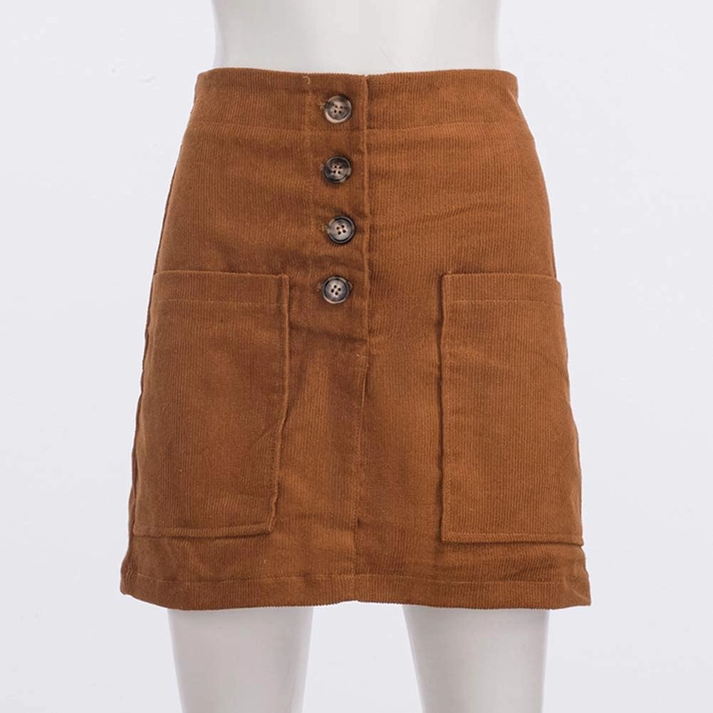 Susupeng Women High Waist Soft Faux Suede Button Down Skirt Slim Back Zip Side Pocket Mini Skirts
