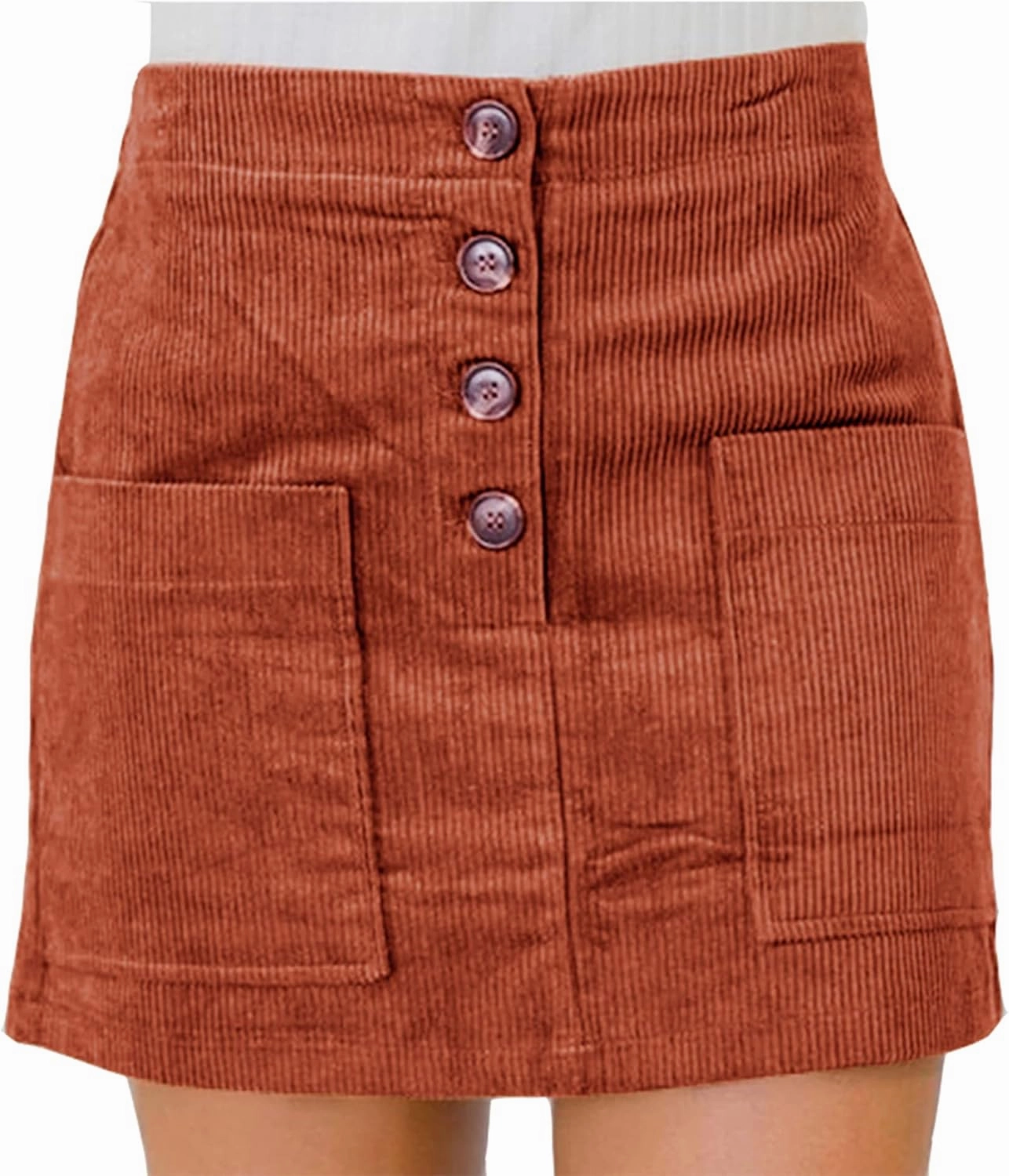 Susupeng Women High Waist Soft Faux Suede Button Down Skirt Slim Back Zip Side Pocket Mini Skirts