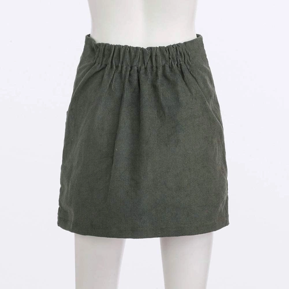 Susupeng Women High Waist Soft Faux Suede Button Down Skirt Slim Back Zip Side Pocket Mini Skirts
