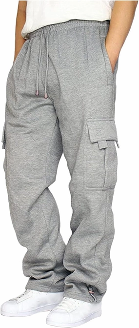 symoid Men's Fleece Cargo Sweatpants Open Bottom Drawstring Baggy Joggers Loose Fit Tech Athletic Workout Gym Pants