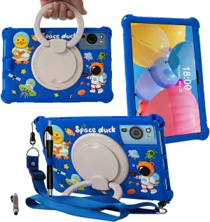 Tablet Case for TCL Tab 10 5G 10.1 Inch/TCL Tab 10S 9081X/9080G/9183W,Soft Anti-Stress Silicone Case with Rotate Stand/Pencil Holder/Shoulder Strap/Pen for TCL Tab 10.1 Inch (Dark Blue)