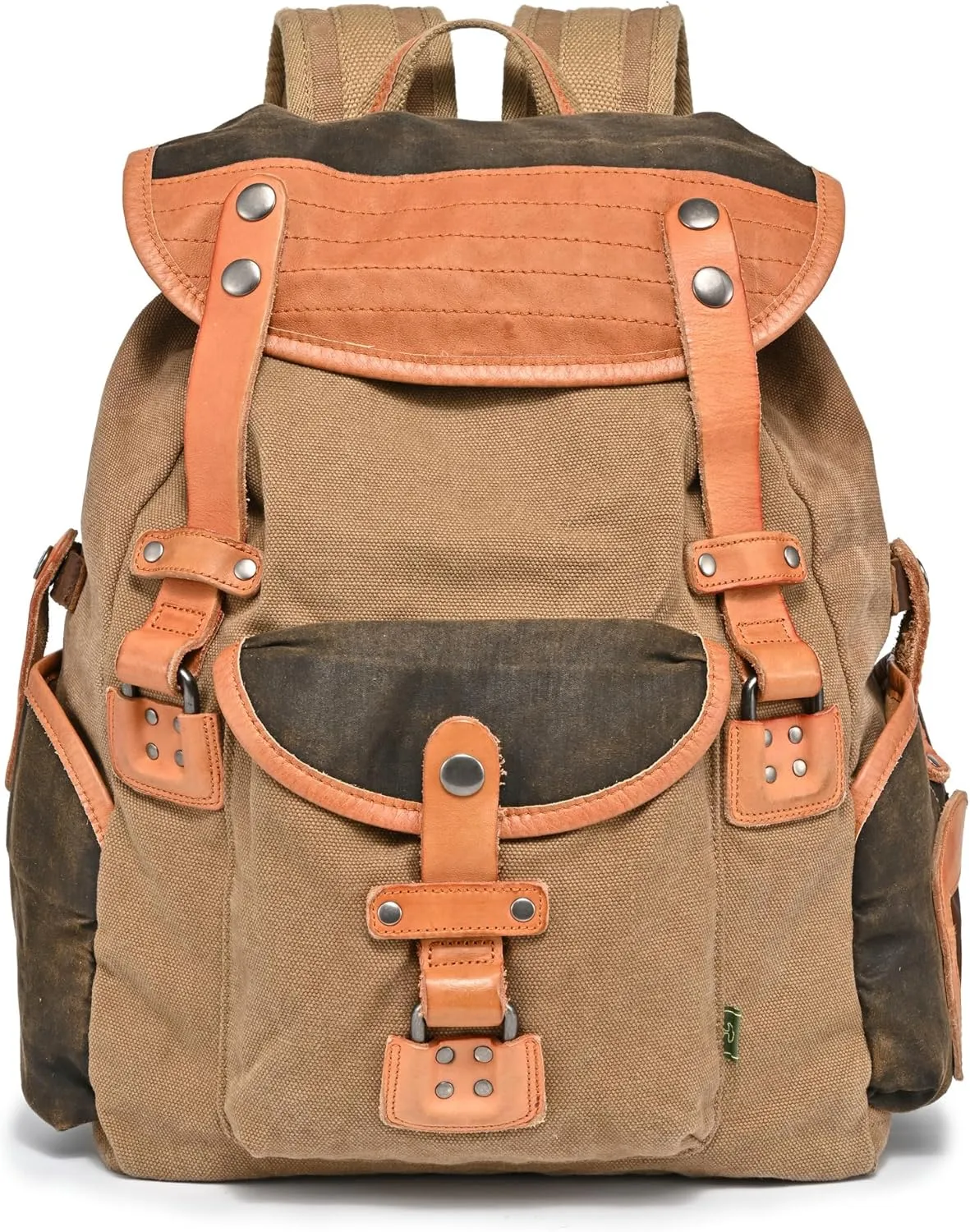 Tapa Canvas Backpack | Vintage Large Canvas Backpack with Genuine Leather Accents | For Laptop - Retro (Brown)