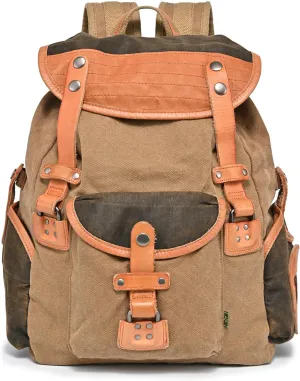 Tapa Canvas Backpack | Vintage Large Canvas Backpack with Genuine Leather Accents | For Laptop - Retro (Brown)