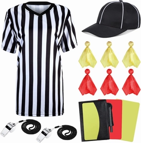 Tarpop 11 Pcs Women's Referee Costume Set Shirt Short Sleeve Referee Hat Whistle Penalty Flag Cards Scorebook Cosplay