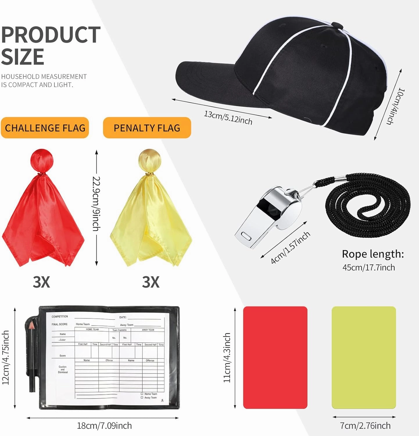 Tarpop 11 Pcs Women's Referee Costume Set Shirt Short Sleeve Referee Hat Whistle Penalty Flag Cards Scorebook Cosplay