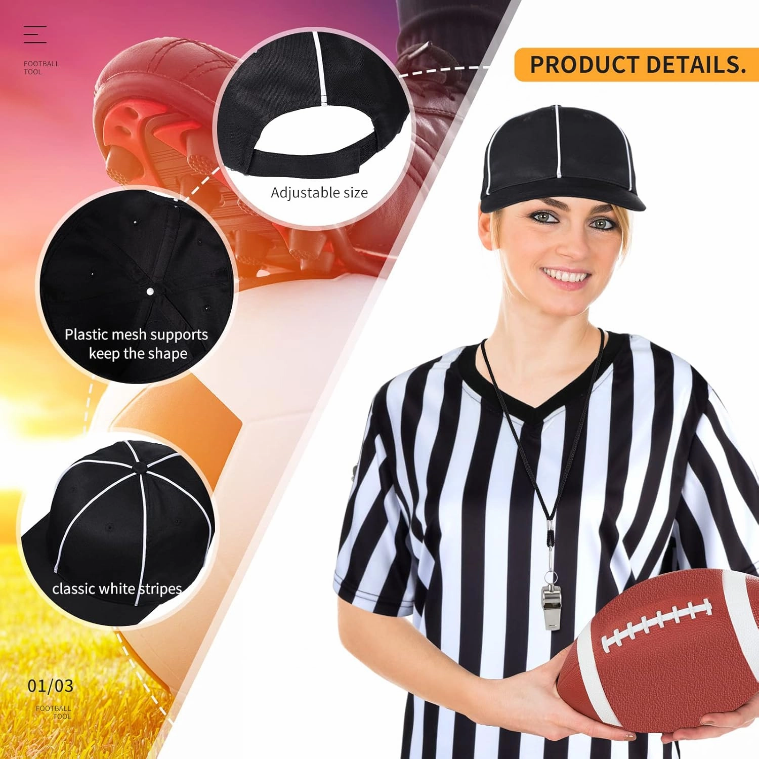 Tarpop 11 Pcs Women's Referee Costume Set Shirt Short Sleeve Referee Hat Whistle Penalty Flag Cards Scorebook Cosplay