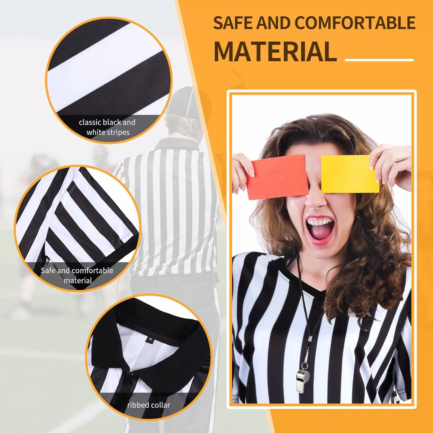 Tarpop 11 Pcs Women's Referee Costume Set Shirt Short Sleeve Referee Hat Whistle Penalty Flag Cards Scorebook Cosplay