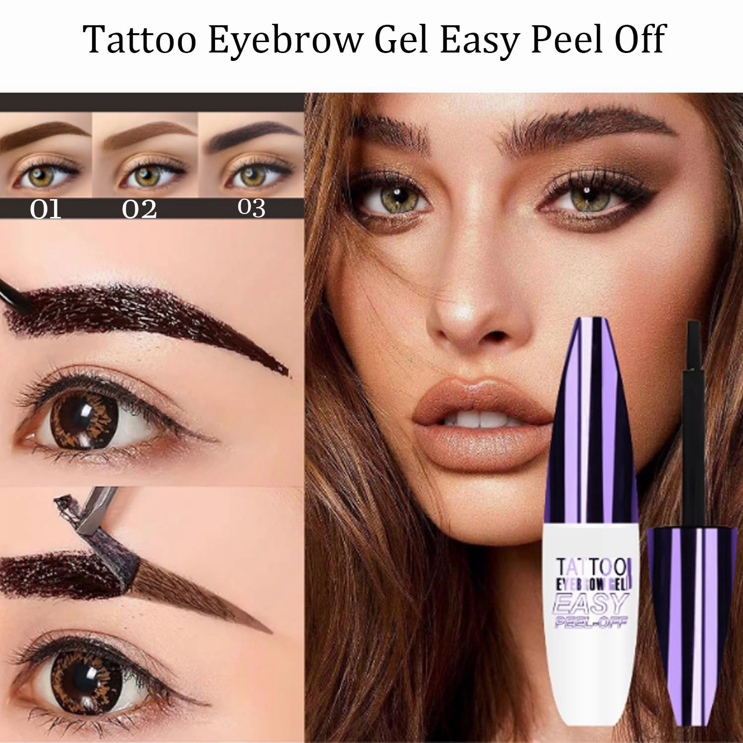 Tattoo Eyebrow Gel Is Easy To Peel Off, Waterproof And Sweat-Proof Eyebrow Gel, Easy To Form A Film, Suitable For All Skin Types (02Dark Brown)