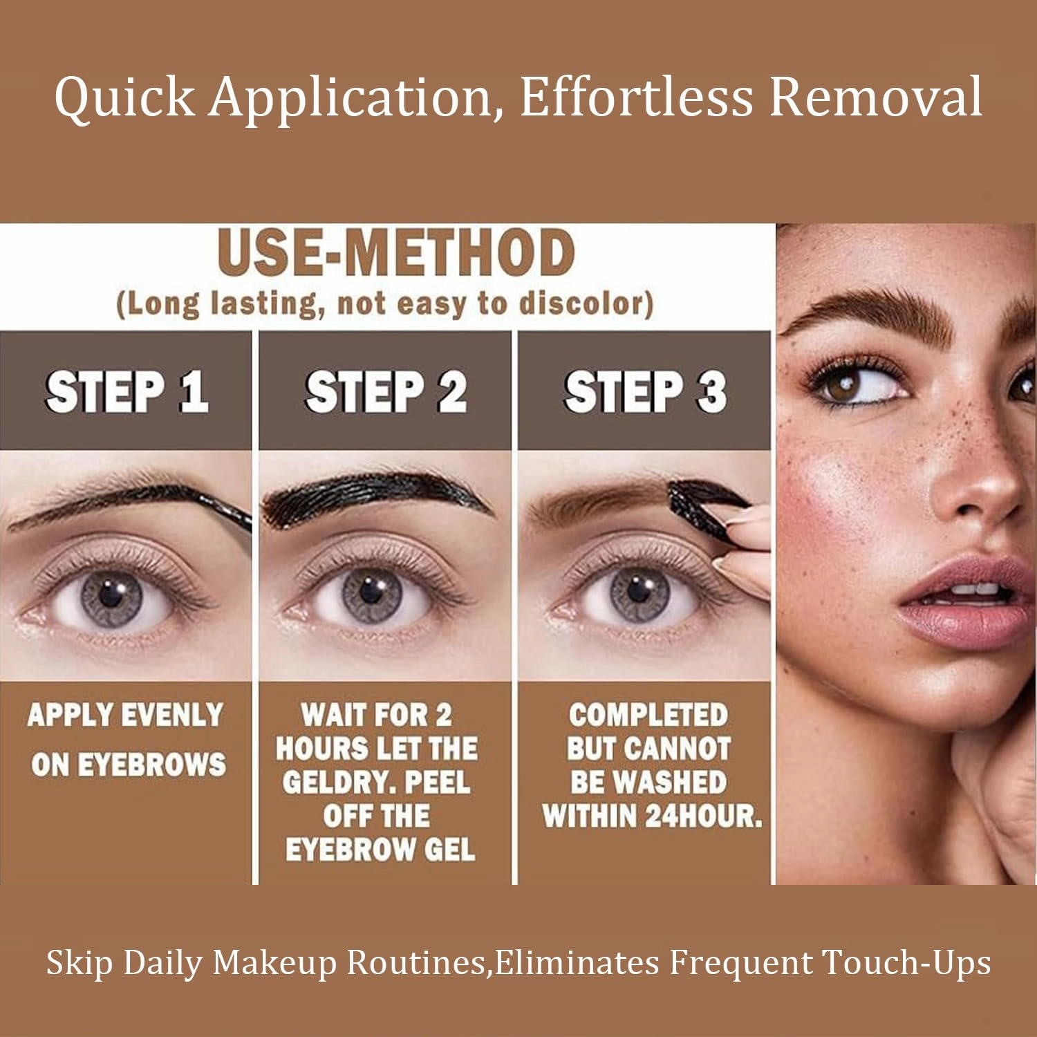 Tattoo Eyebrow Gel Is Easy To Peel Off, Waterproof And Sweat-Proof Eyebrow Gel, Easy To Form A Film, Suitable For All Skin Types (02Dark Brown)