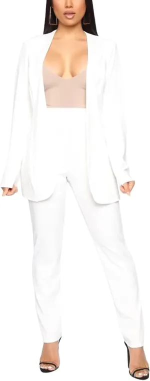 Tcremisa Women's Casual Pants Suit 2 Piece Business Outfits Solid Long Sleeve Blazer and Pencil Pant Sets