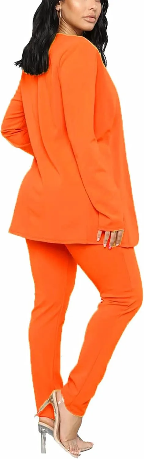 Tcremisa Women's Casual Pants Suit 2 Piece Business Outfits Solid Long Sleeve Blazer and Pencil Pant Sets