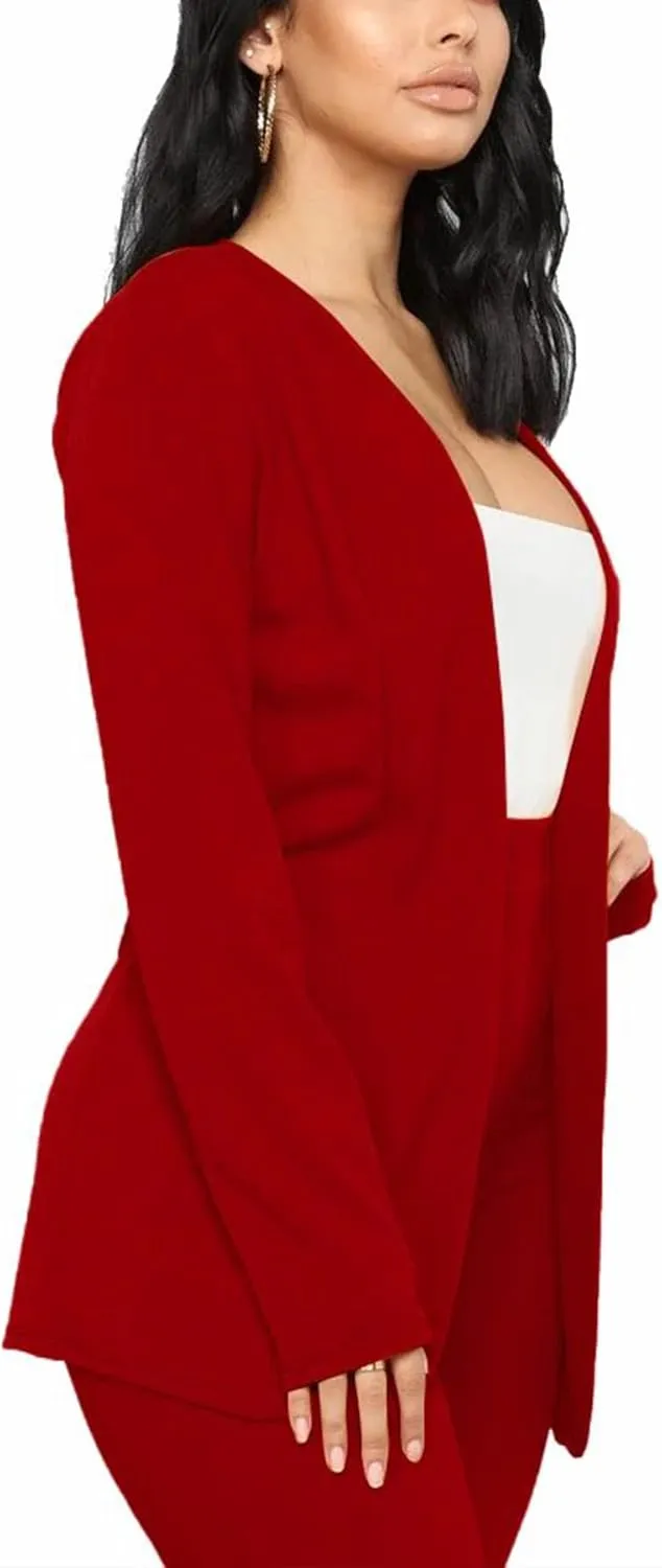 Tcremisa Women's Casual Pants Suit 2 Piece Business Outfits Solid Long Sleeve Blazer and Pencil Pant Sets