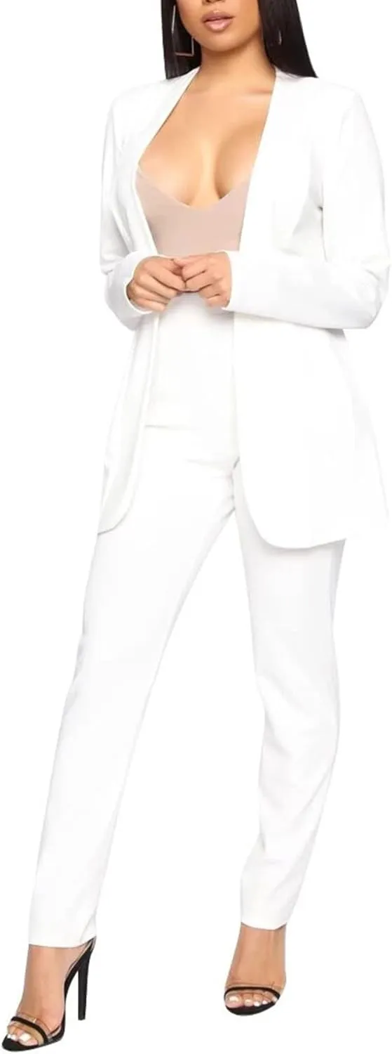 Tcremisa Women's Casual Pants Suit 2 Piece Business Outfits Solid Long Sleeve Blazer and Pencil Pant Sets