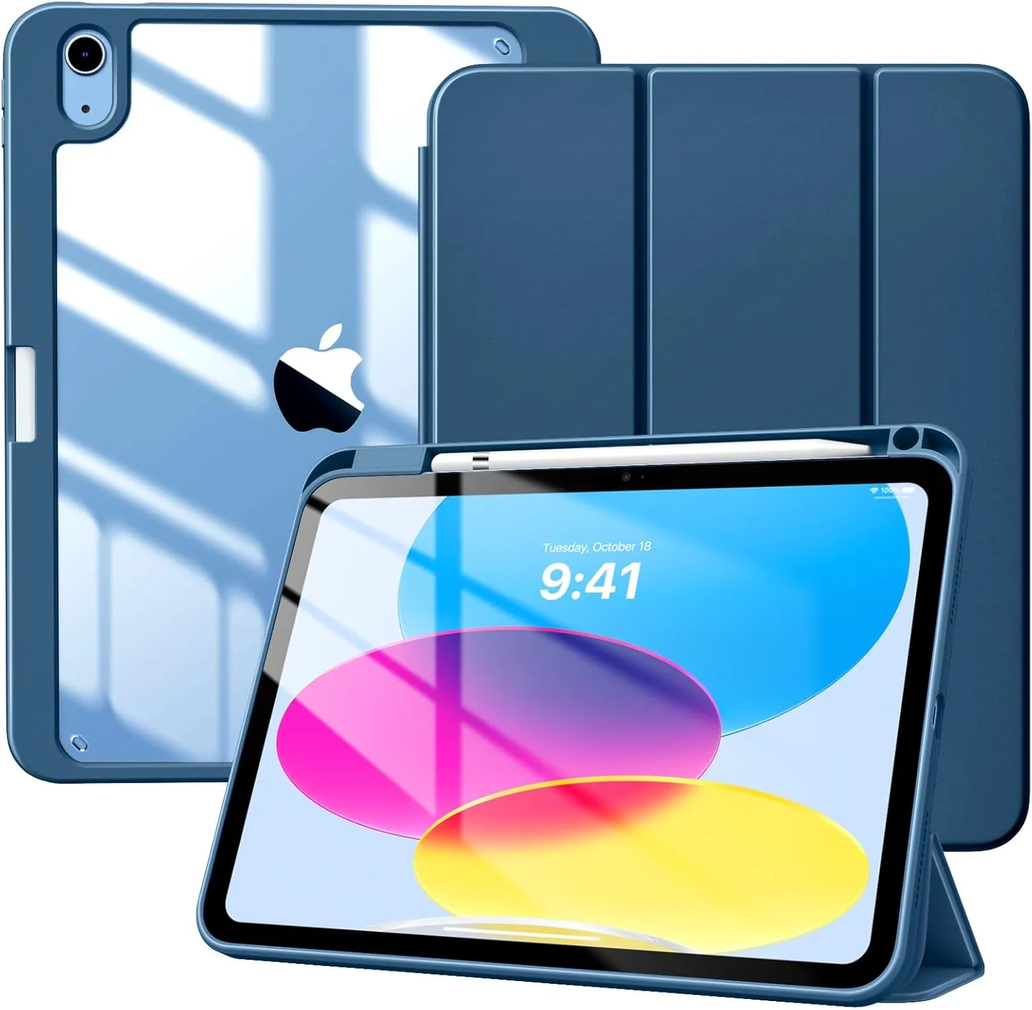TiMOVO Case for iPad (A16) 11th Generation 11 Inch 2025, iPad 10th Generation Case 10.9 Inch 2022 with Pencil Holder,Slim Protective Cover with Clear Back Shell,Auto Wake/Sleep, Dark Sea Blue