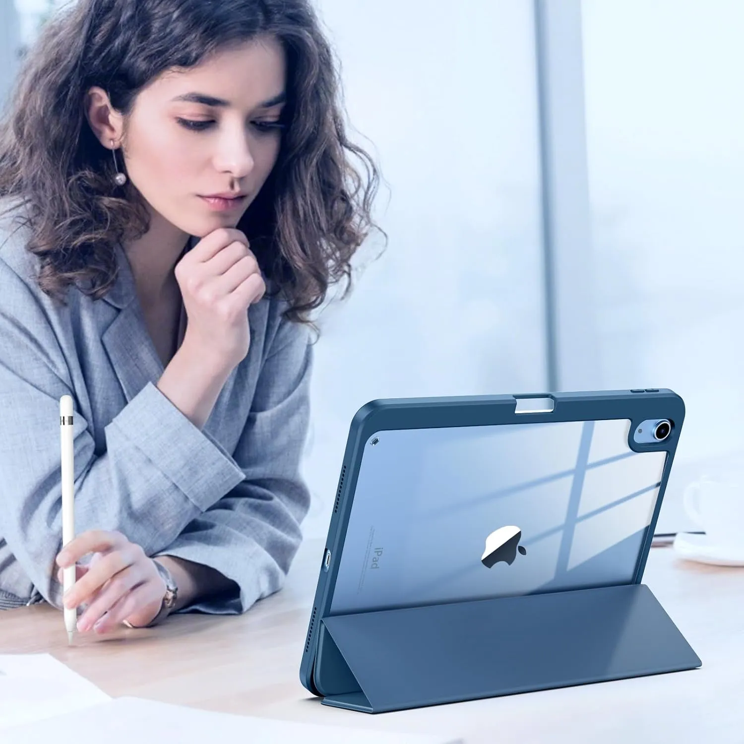 TiMOVO Case for iPad (A16) 11th Generation 11 Inch 2025, iPad 10th Generation Case 10.9 Inch 2022 with Pencil Holder,Slim Protective Cover with Clear Back Shell,Auto Wake/Sleep, Dark Sea Blue