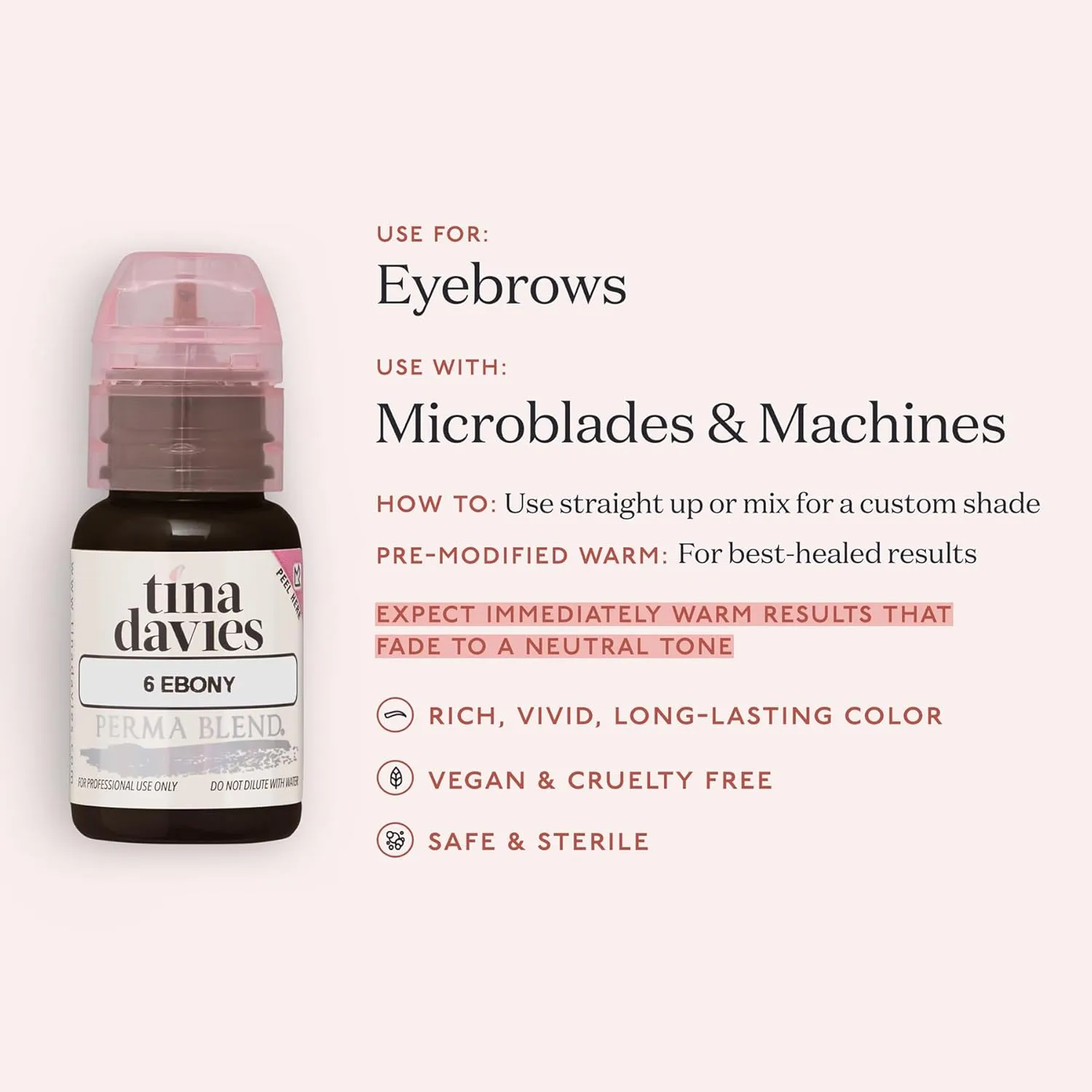 Tina Davies Professional X Perma Blend Brow Pigment - Permanent Eyebrow Makeup - Colours Heal True to Tone - High Retention - Ebony, 1/2oz