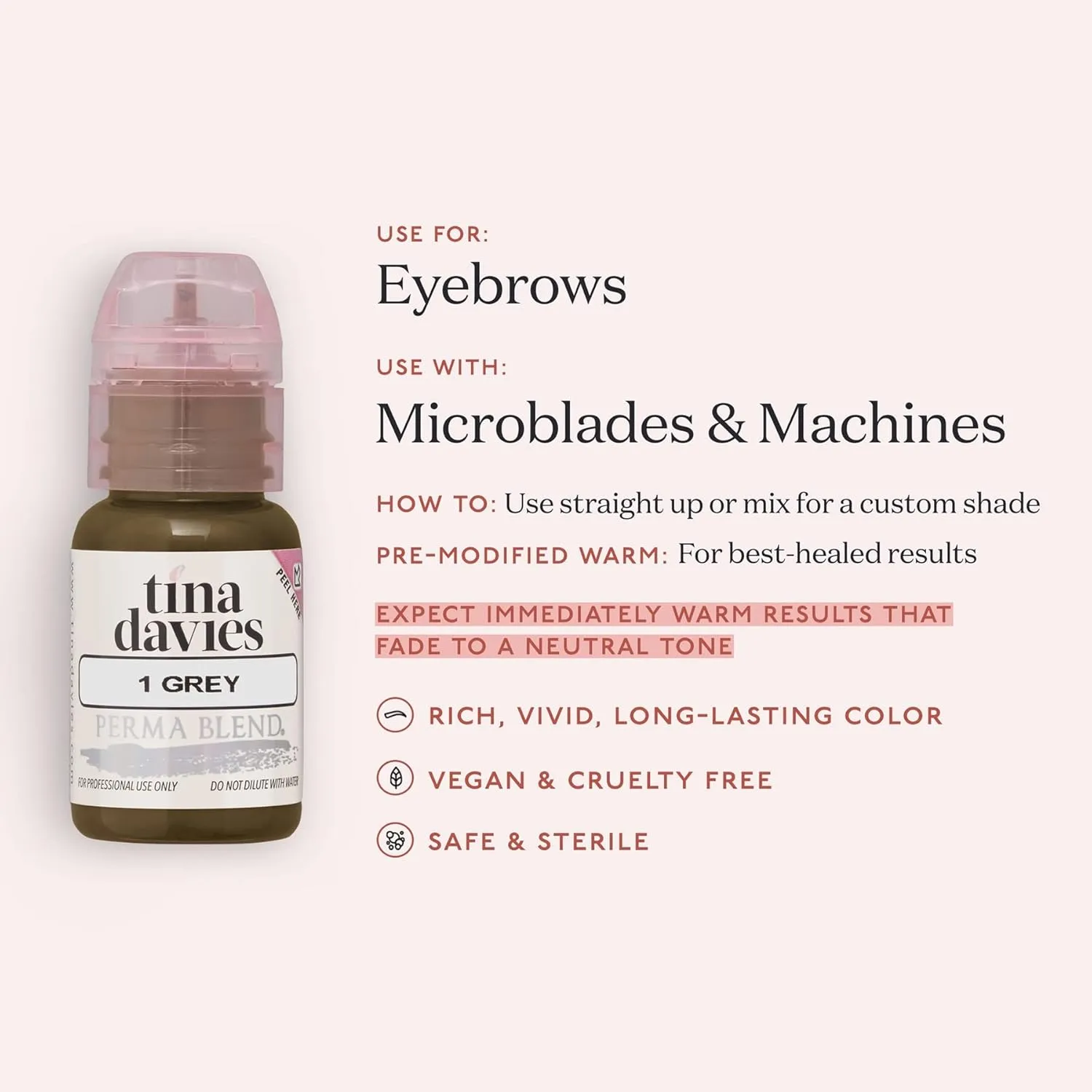 Tina Davies Professional X Perma Blend Brow Pigment - Permanent Eyebrow Makeup - Colours Heal True to Tone - High Retention - Grey, 1/2oz
