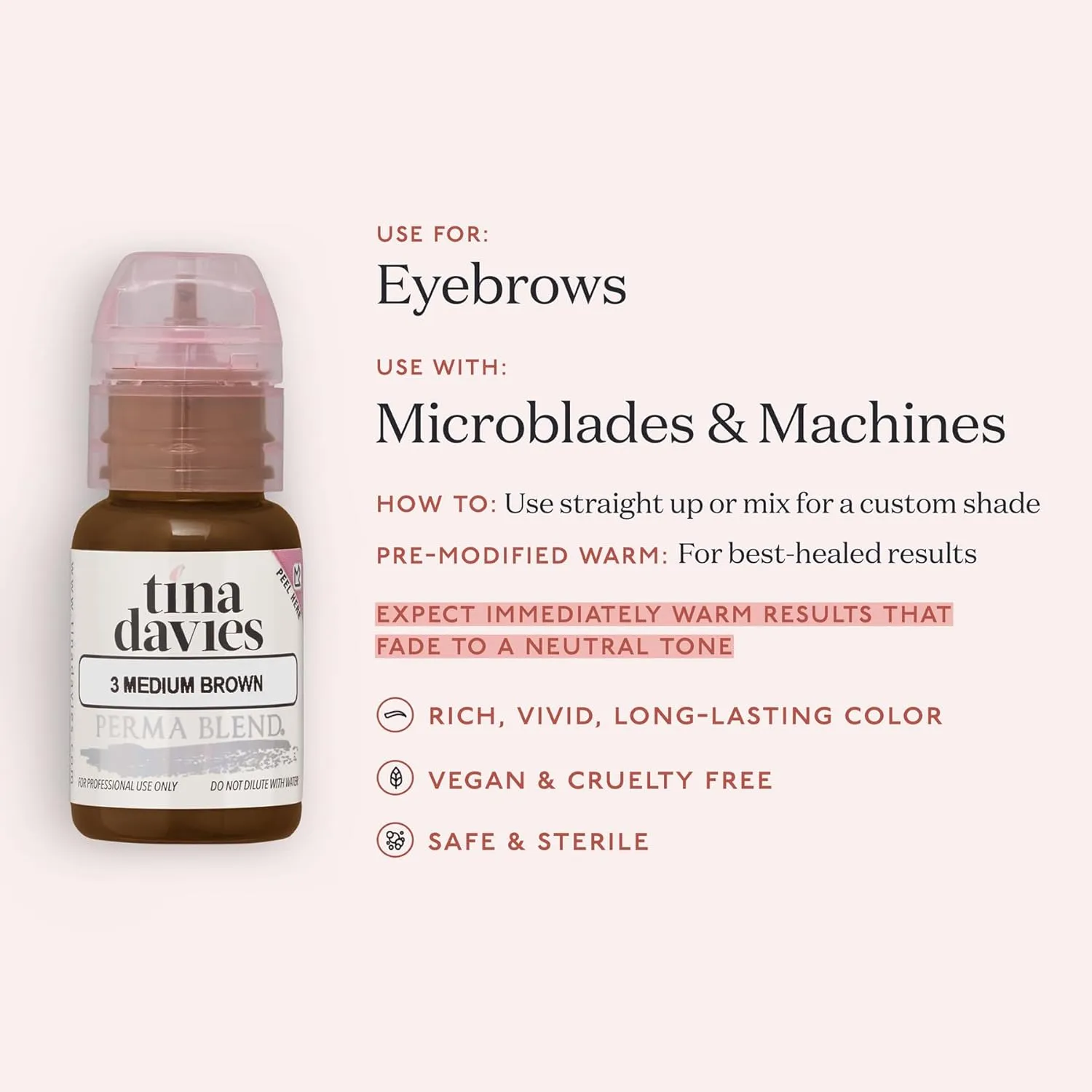Tina Davies Professional X Perma Blend Brow Pigment - Permanent Eyebrow Makeup - Colours Heal True to Tone - High Retention - Medium Brown, 1/2oz