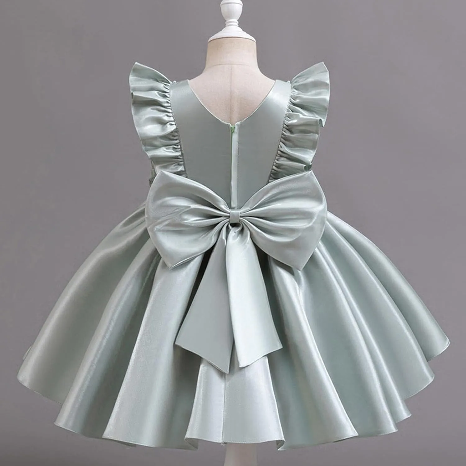 Toddler Baby Flower Girls Fultter Sleeve Satin A-Line Dress Princess Pageant Wedding Birthday Party Gown for 0-6 Years