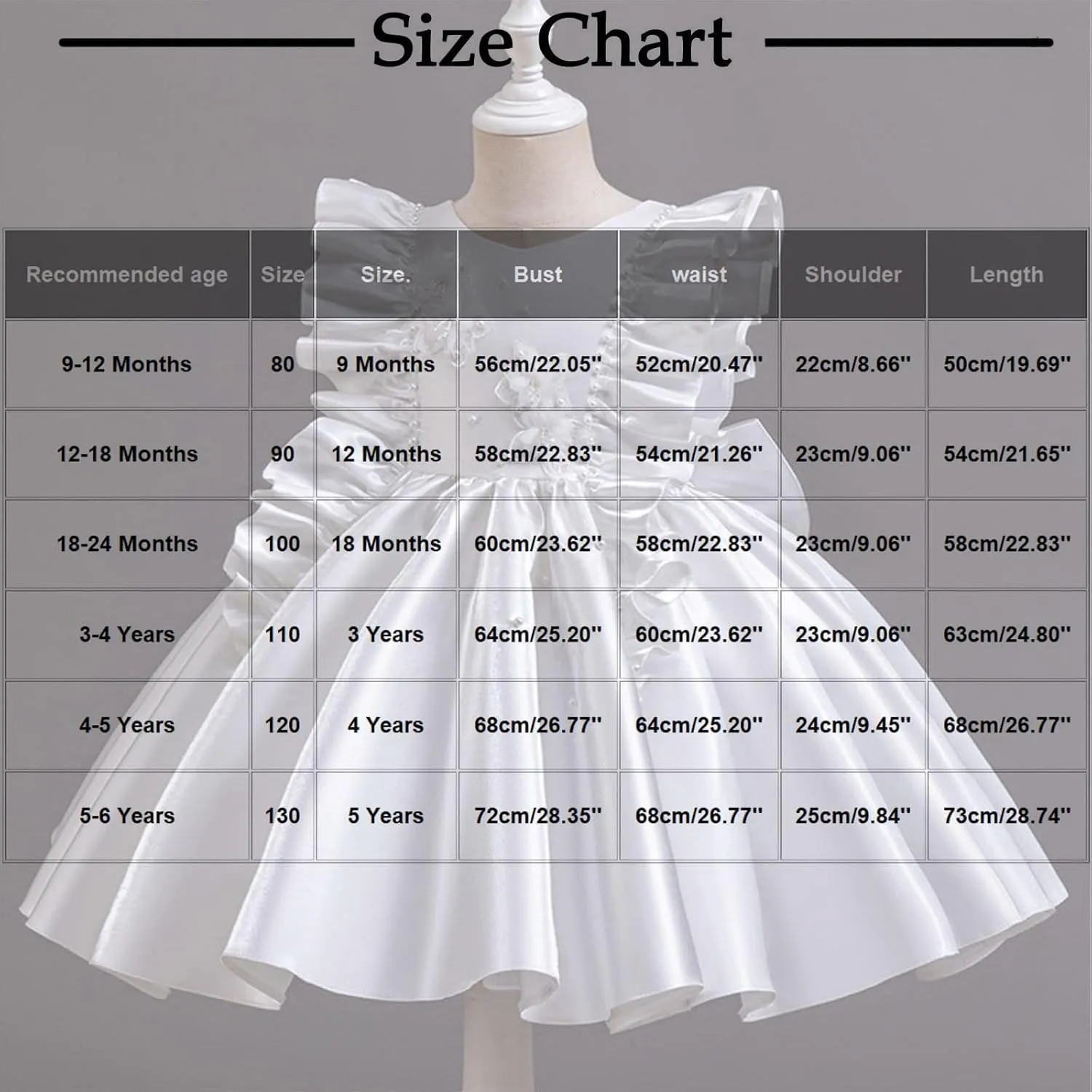 Toddler Baby Flower Girls Fultter Sleeve Satin A-Line Dress Princess Pageant Wedding Birthday Party Gown for 0-6 Years