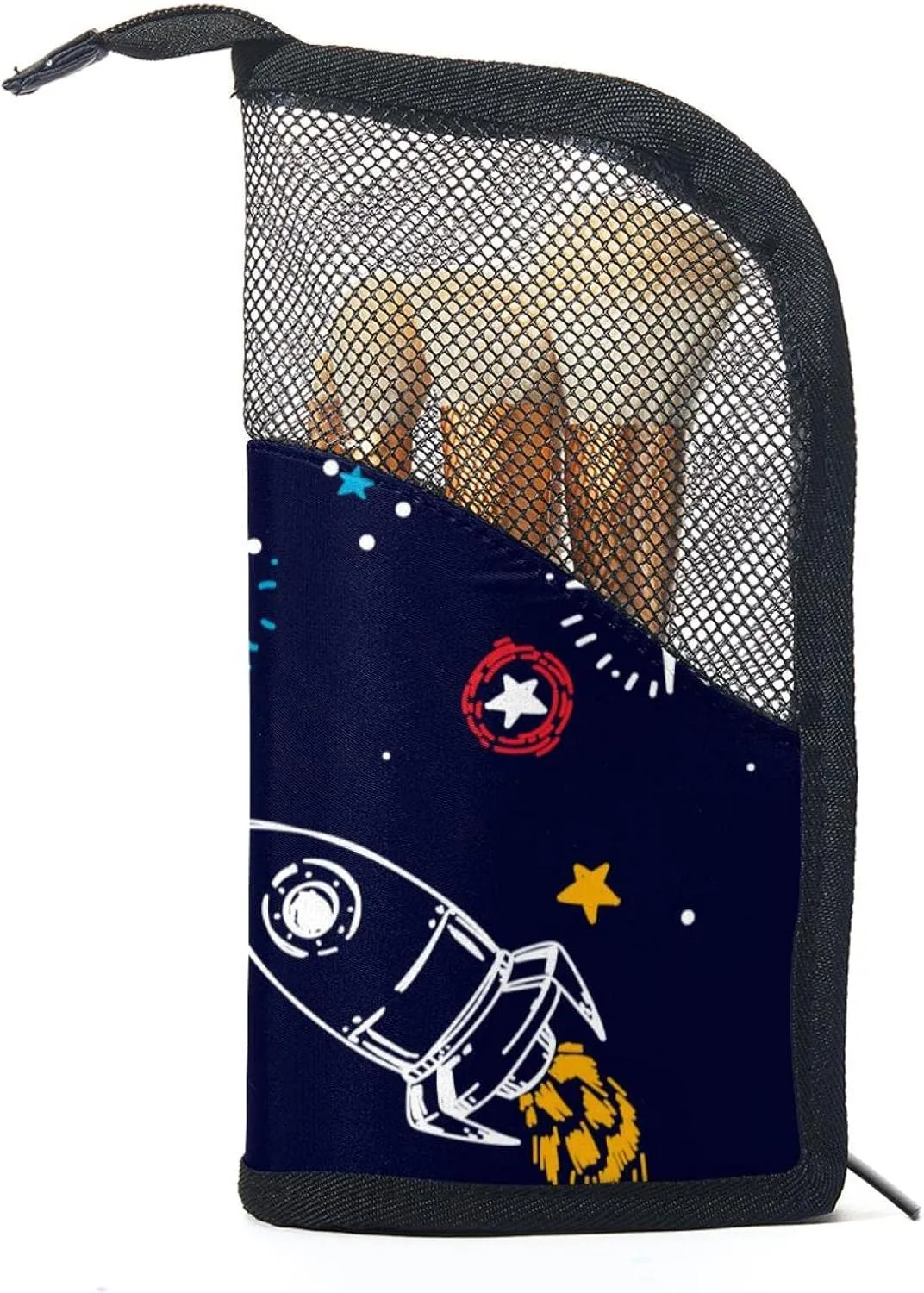 Travel Makeup Brush Holder, Large Stand-Up Makeup Brush Case, Professional Brush Organizer Foldable Makeup Artist Brush Storage Bag - Cartoon Space Galaxy Rocket