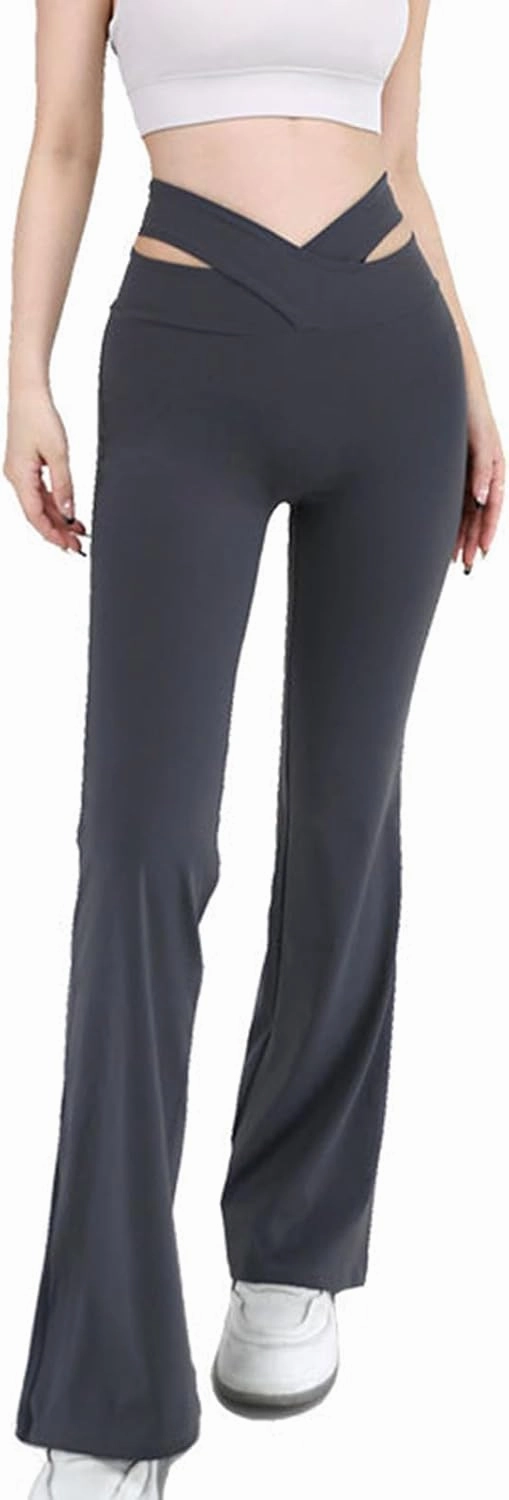 Trendy Pants for Women 2024 High Waisted Flare Pants Cut Out Bootcut Wide Leg Yoga Pant Running Jogger Hiking Trouser