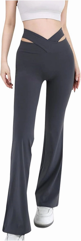 Trendy Pants for Women 2024 High Waisted Flare Pants Cut Out Bootcut Wide Leg Yoga Pant Running Jogger Hiking Trouser
