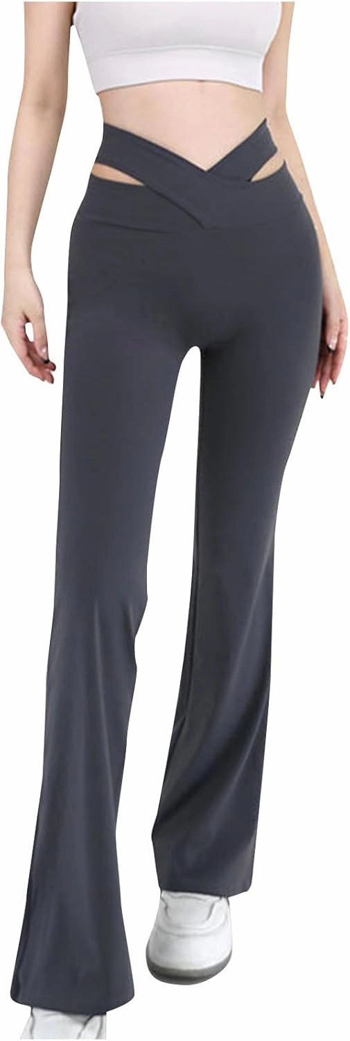 Trendy Pants for Women 2024 High Waisted Flare Pants Cut Out Bootcut Wide Leg Yoga Pant Running Jogger Hiking Trouser