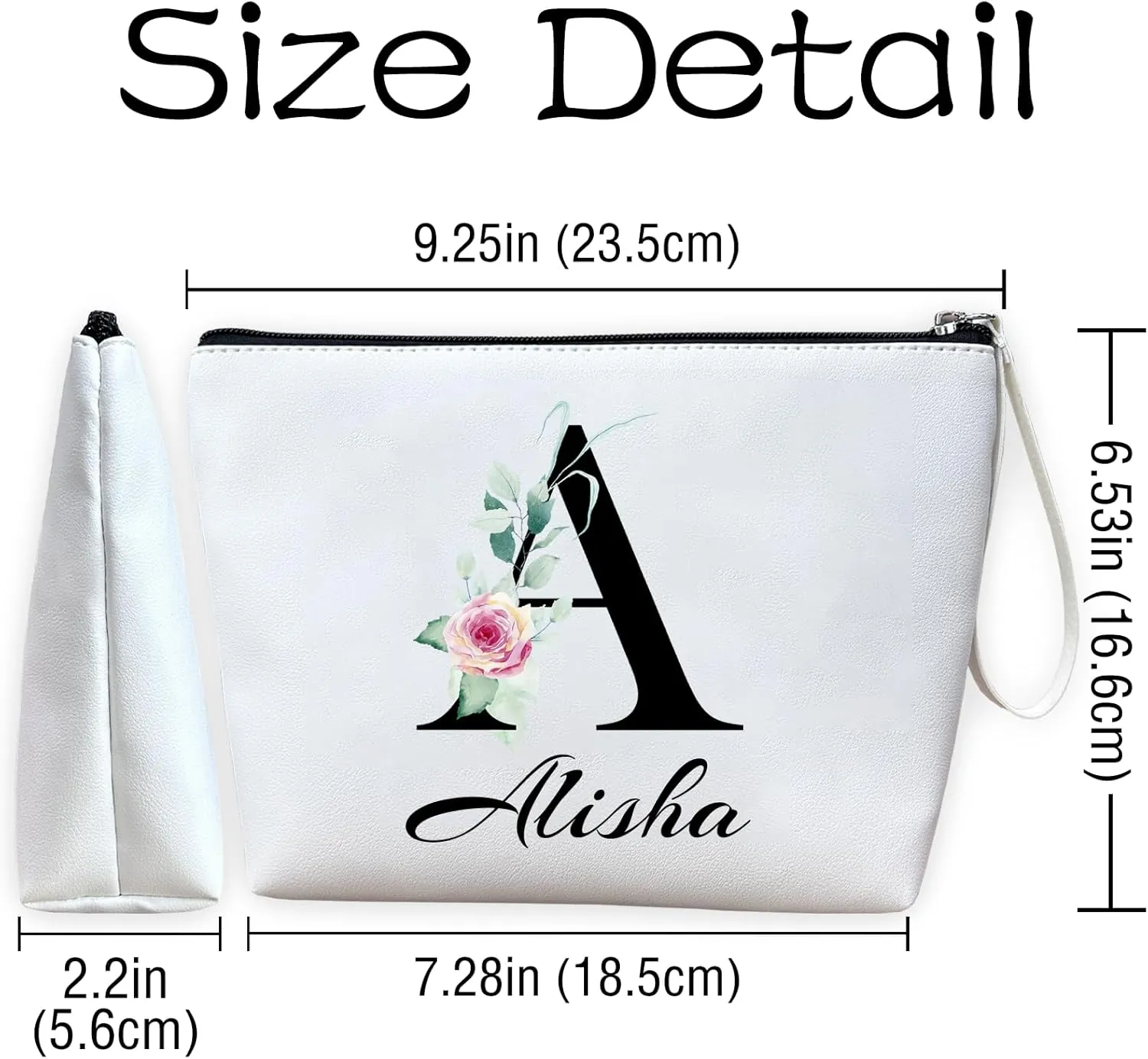 ubmpj Personalized Makeup Bag PU Leather Waterproof Custom Monogrammed Cosmetic Bag with Inner Pocket Gift for Wedding Birthday Christmas Bride Bridesmaid Friends